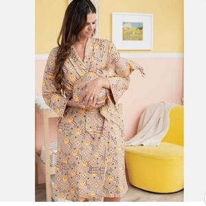 Lottie Dottie Organic Cotton Women's Maternity Delivery Robe Groovy Baby NIP M-L